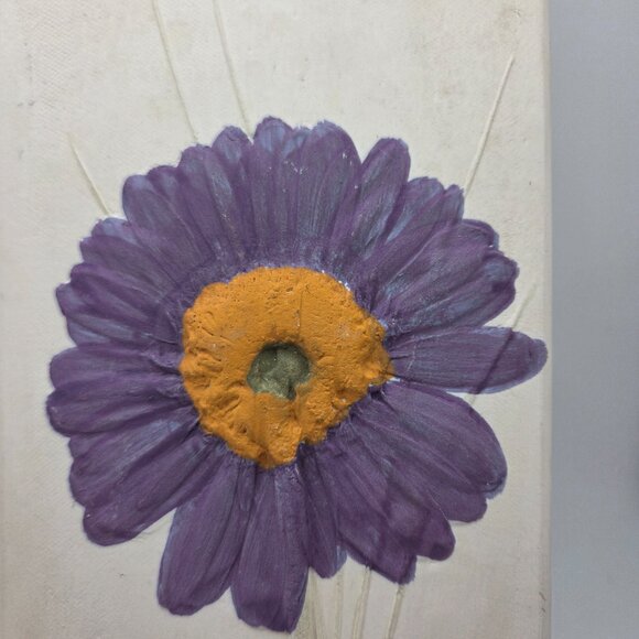 Purple Gerber Daisy Stoneware Clay Art Hand Painted Tile Susan Robertson Pottery - Picture 4 of 12